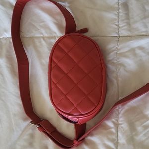 Red quilted fanny pack 90s hip bag purse